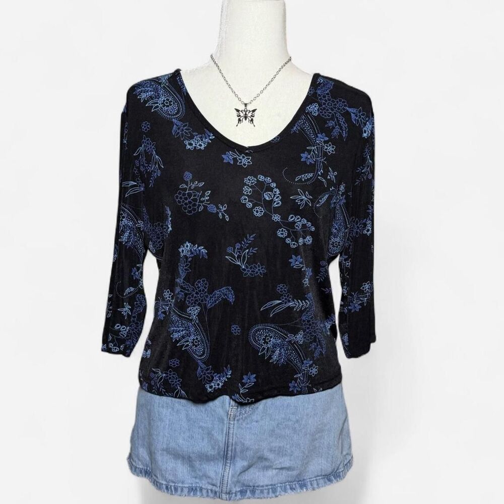 Jm-collection Women's Black and Blue Blouse - Picture 2 of 5